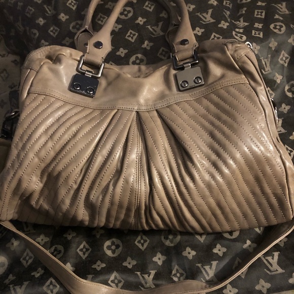 Treesje Pleated Satchel Leather Dark taupe bag.